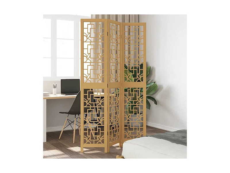 3-teilige Trennwand aus braunem, massivem Paulownia-Holz