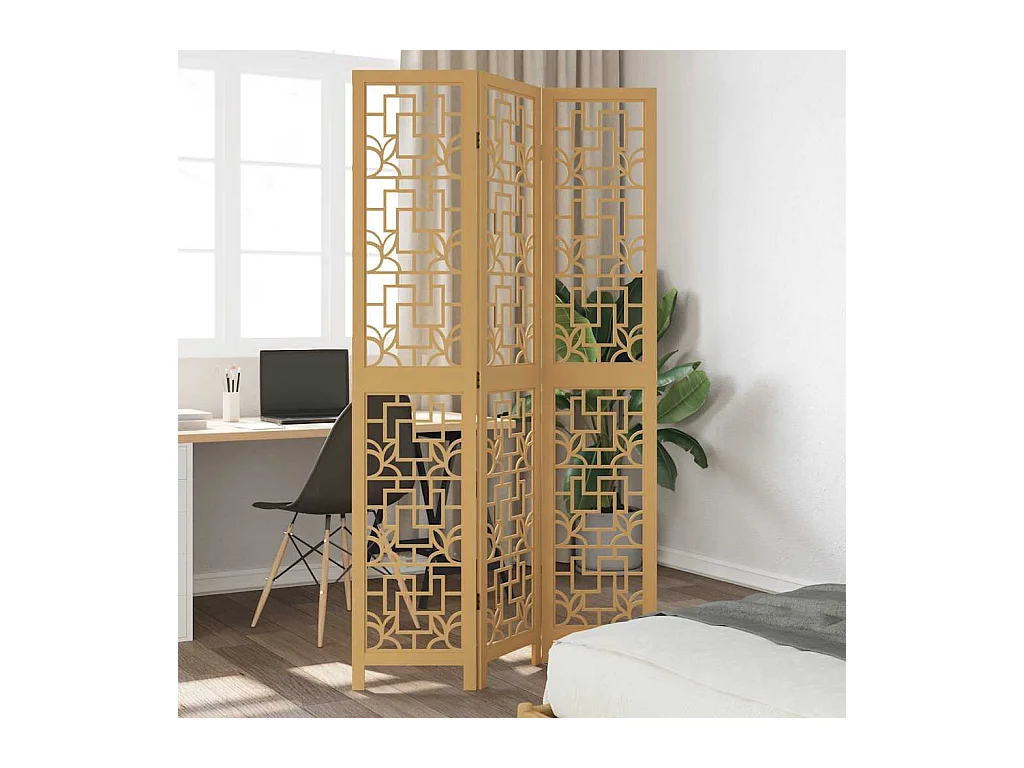 3-teilige Trennwand aus braunem, massivem Paulownia-Holz