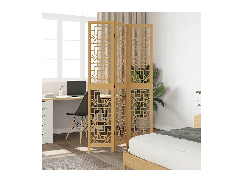 3-teilige Trennwand aus braunem, massivem Paulownia-Holz