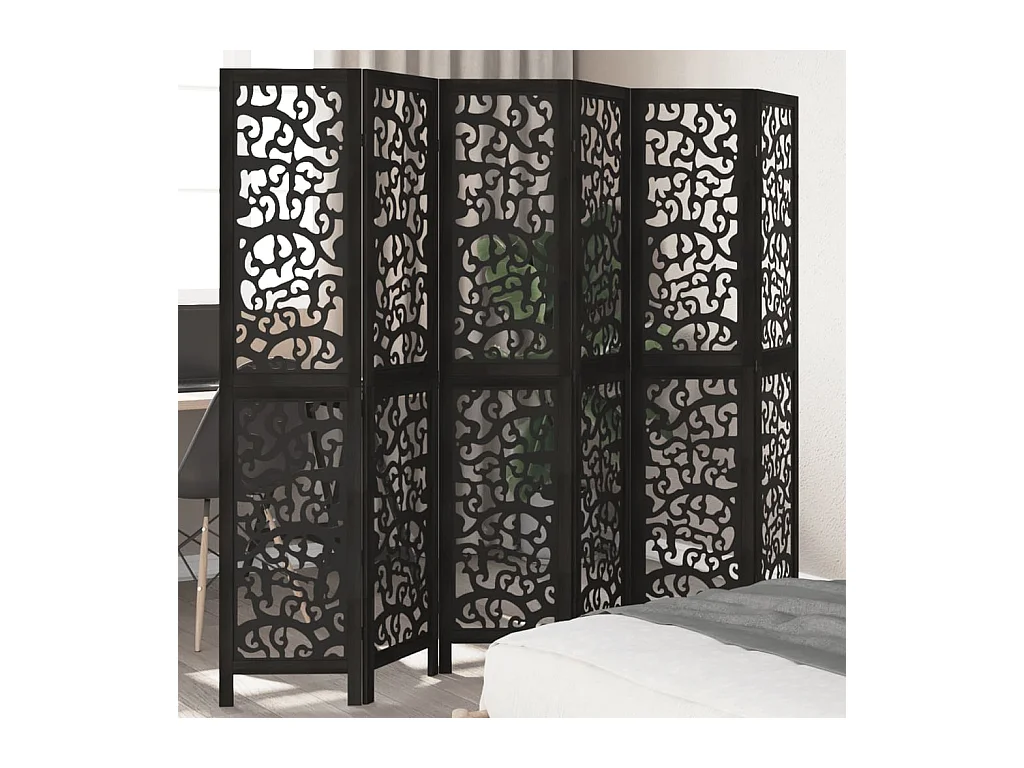 6-delige scheidingswand in zwart, massief paulowniahout