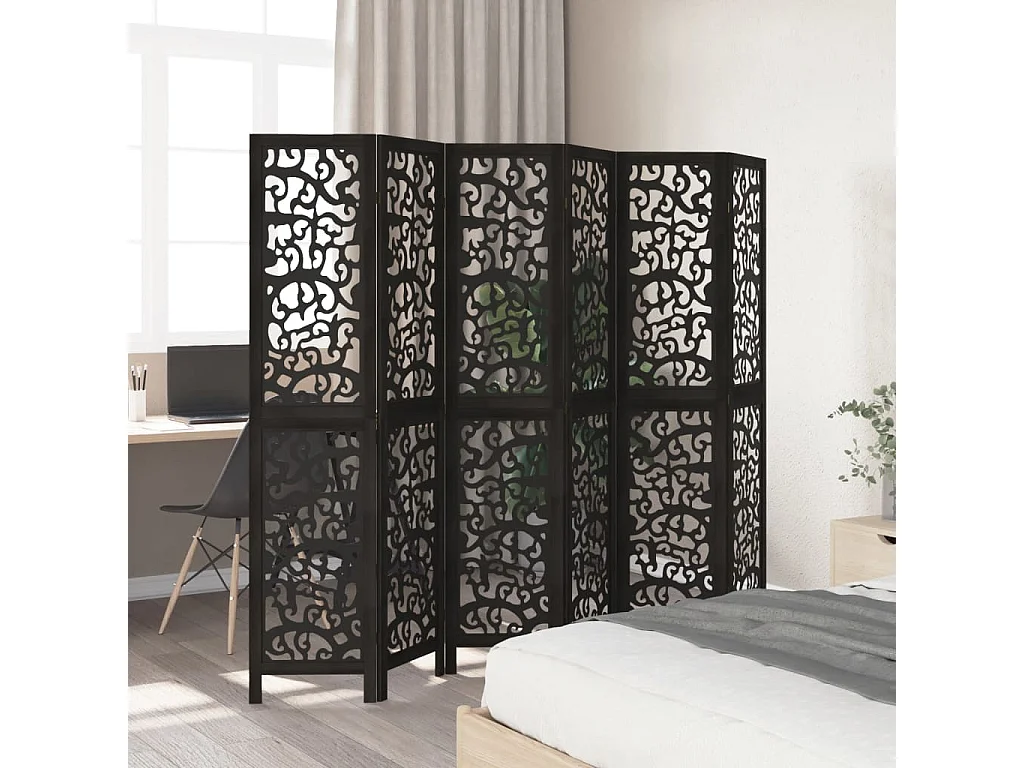 Parete divisoria a 6 pannelli in legno massello di paulonia nero