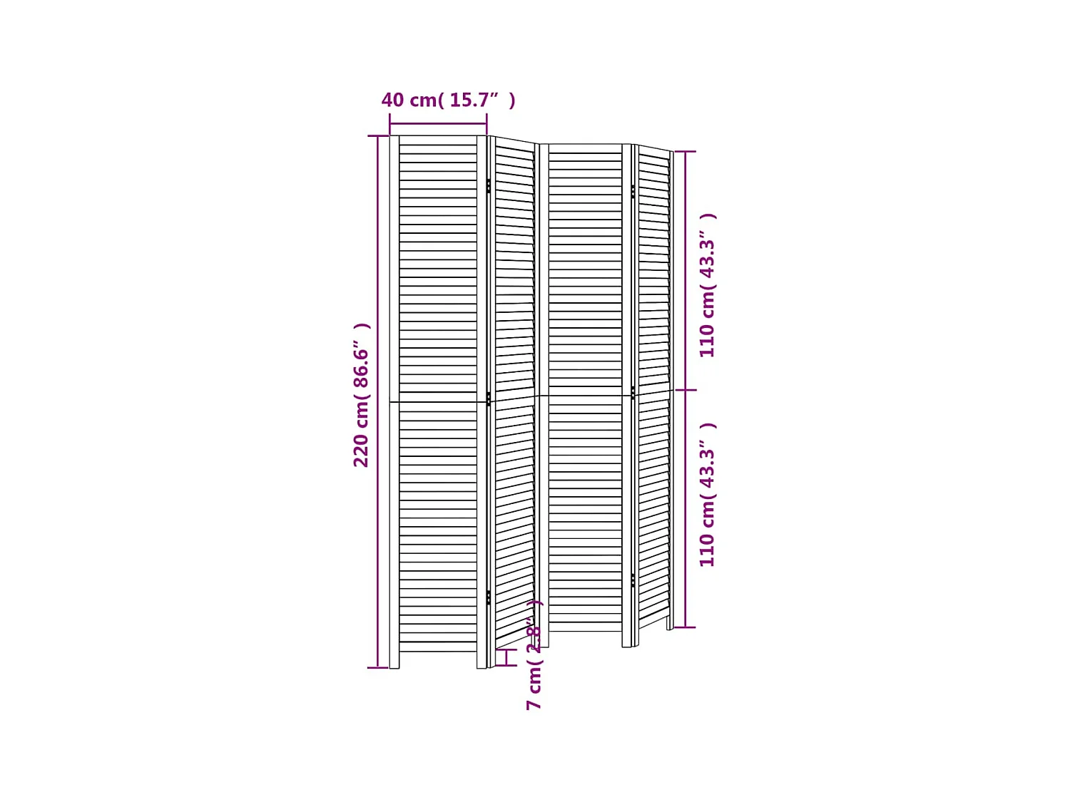 Cloison de séparation 4 panneaux noir bois de paulownia massif