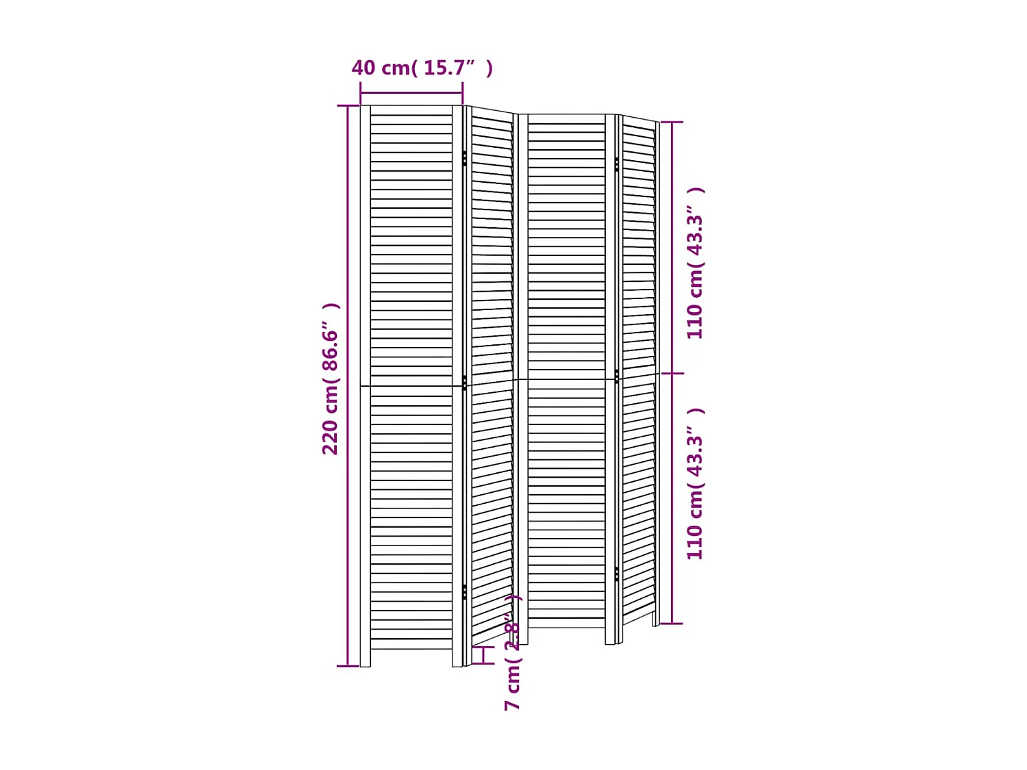 Tabique divisorio de 4 paneles en madera maciza de paulownia negra