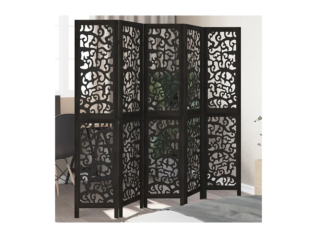 5-delige scheidingswand in zwart, massief paulowniahout