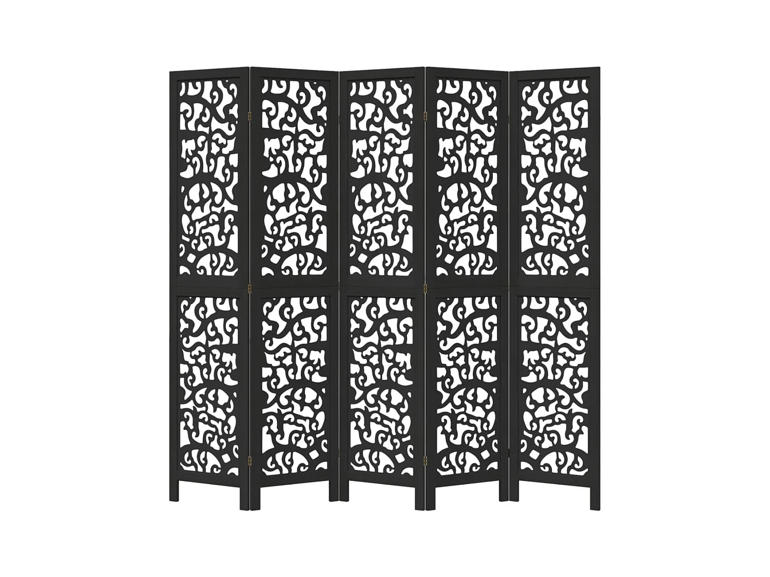 5-delige scheidingswand in zwart, massief paulowniahout