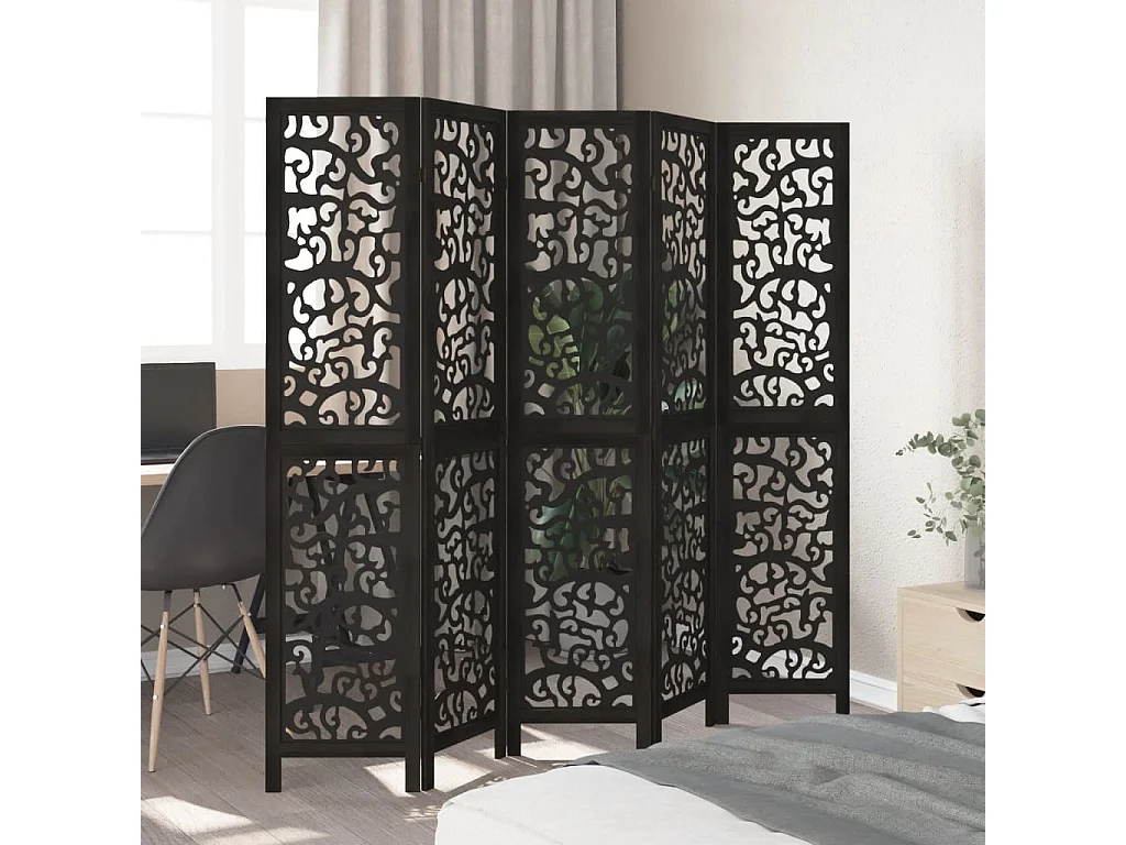Parete divisoria a 5 pannelli in legno massello di paulonia nero