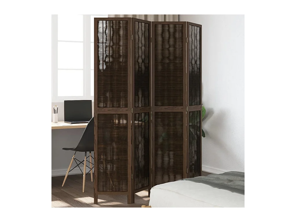 Tabique divisorio de 4 paneles de paulownia maciza en color marrón oscuro
