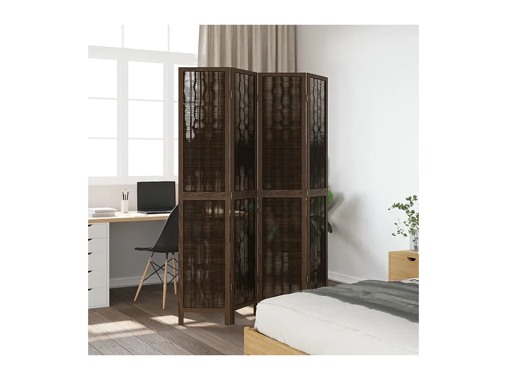 Tabique divisorio de 4 paneles de paulownia maciza en color marrón oscuro