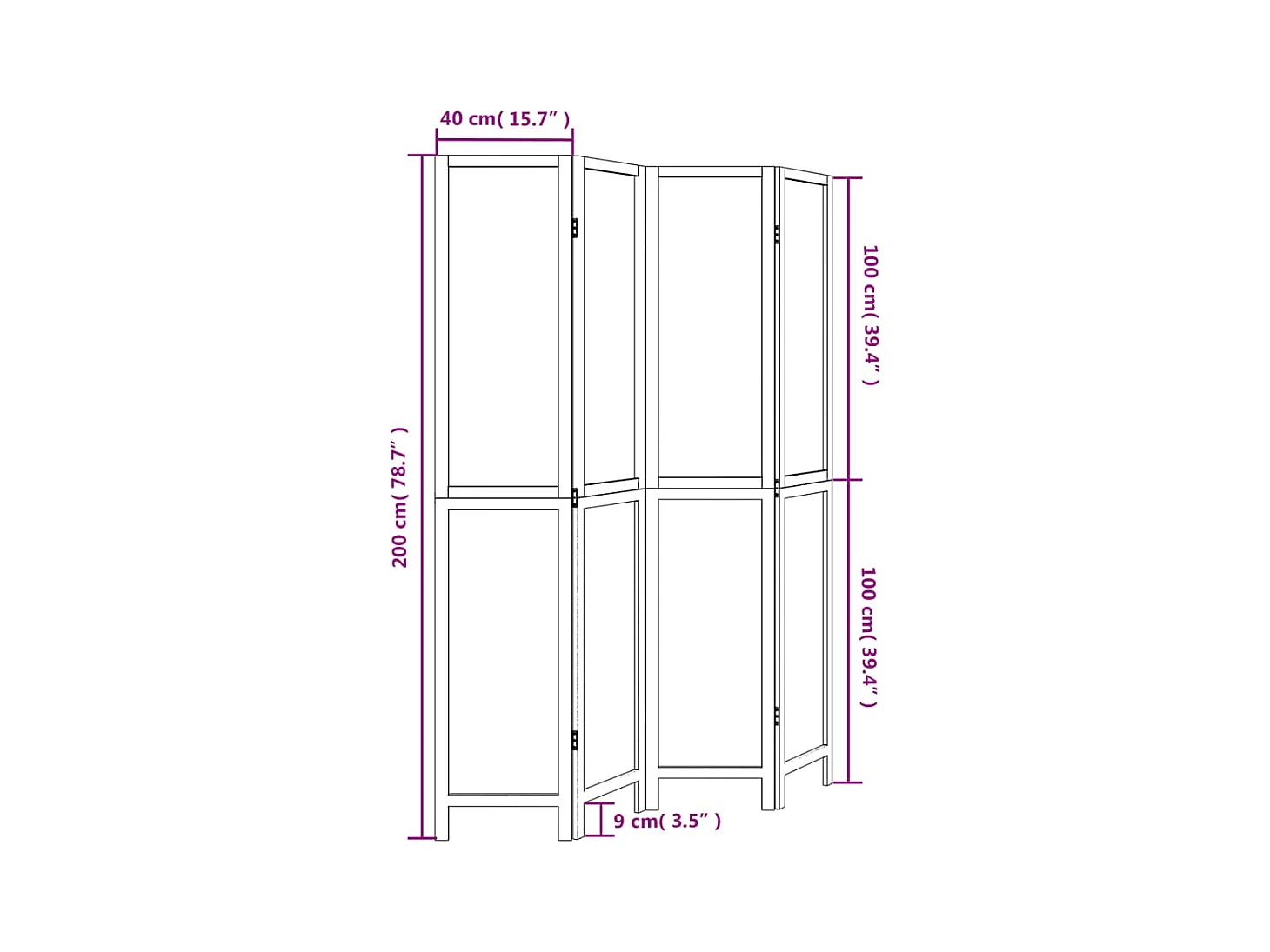 Tabique divisorio de 4 paneles de paulownia maciza en color marrón oscuro