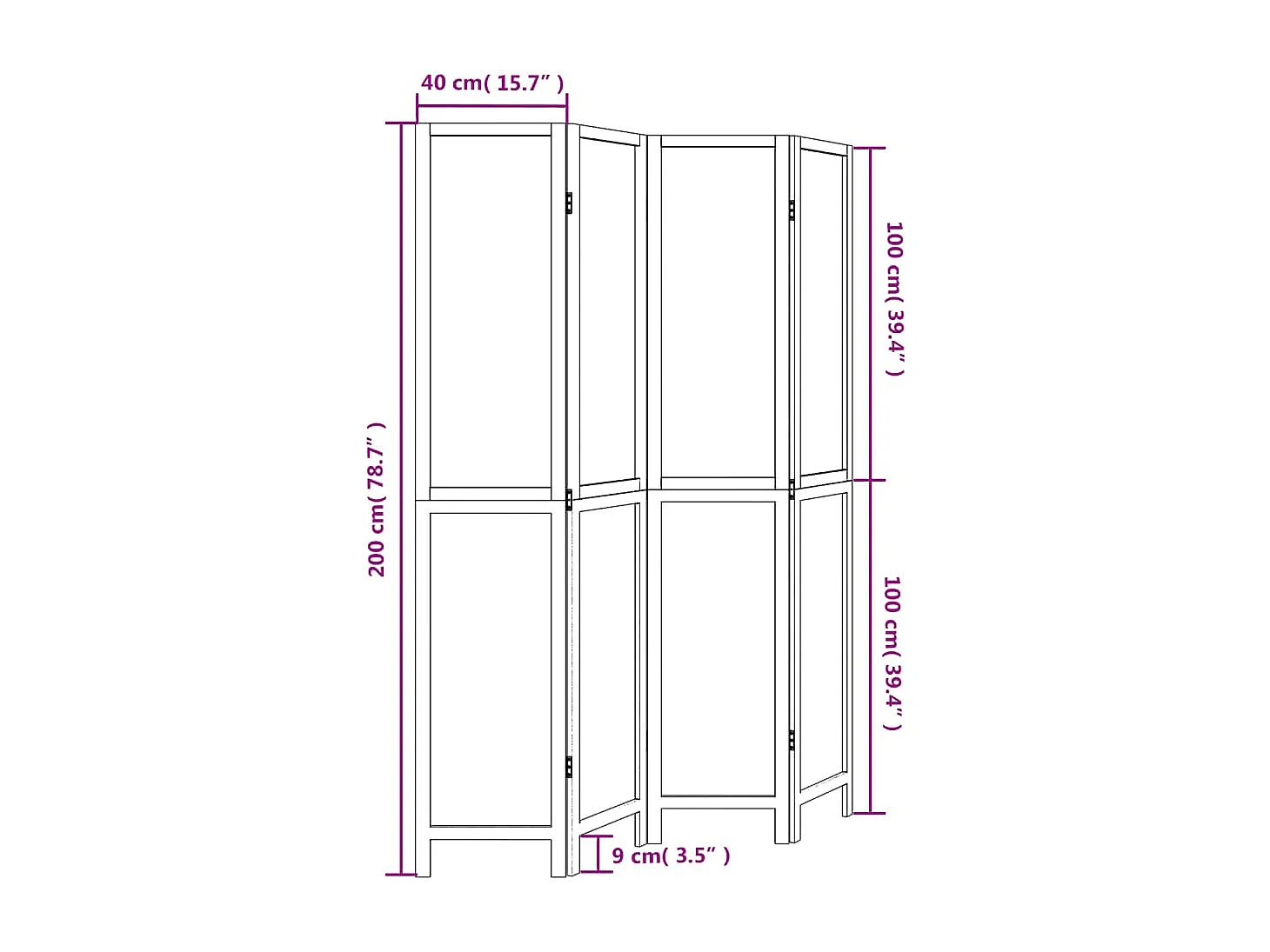 Parete divisoria marrone scuro a 4 pannelli realizzata in massello di paulonia