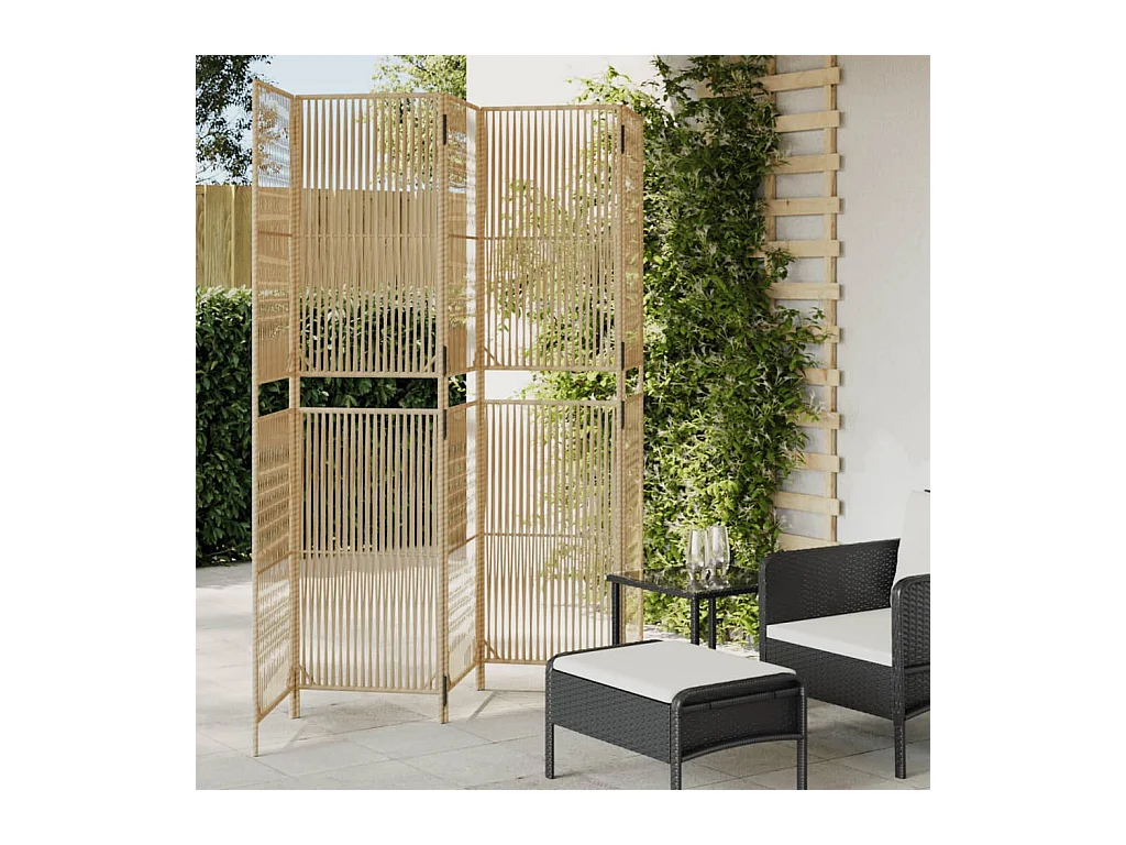 5-teilige Trennwand aus beigefarbenem Korbgeflecht