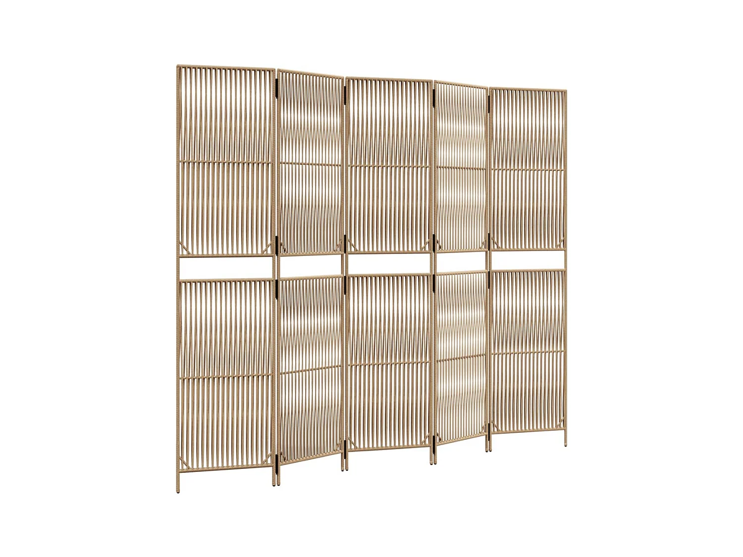 5-teilige Trennwand aus beigefarbenem Korbgeflecht