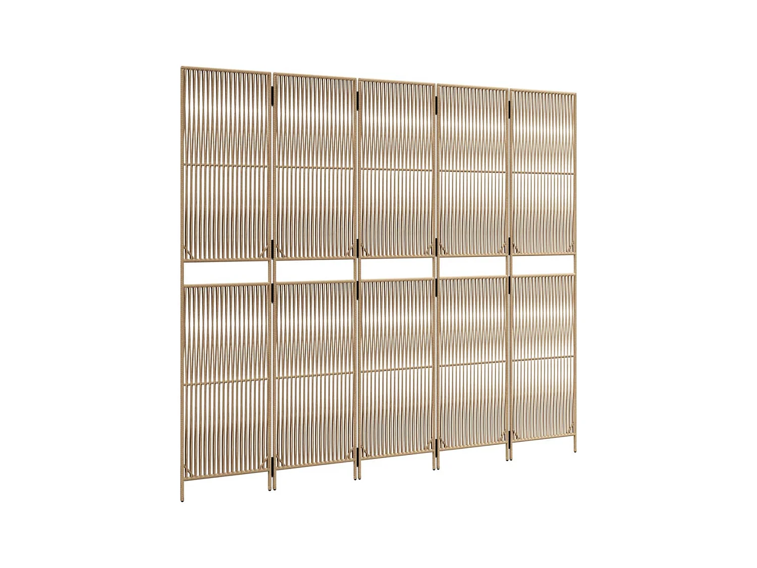 5-teilige Trennwand aus beigefarbenem Korbgeflecht