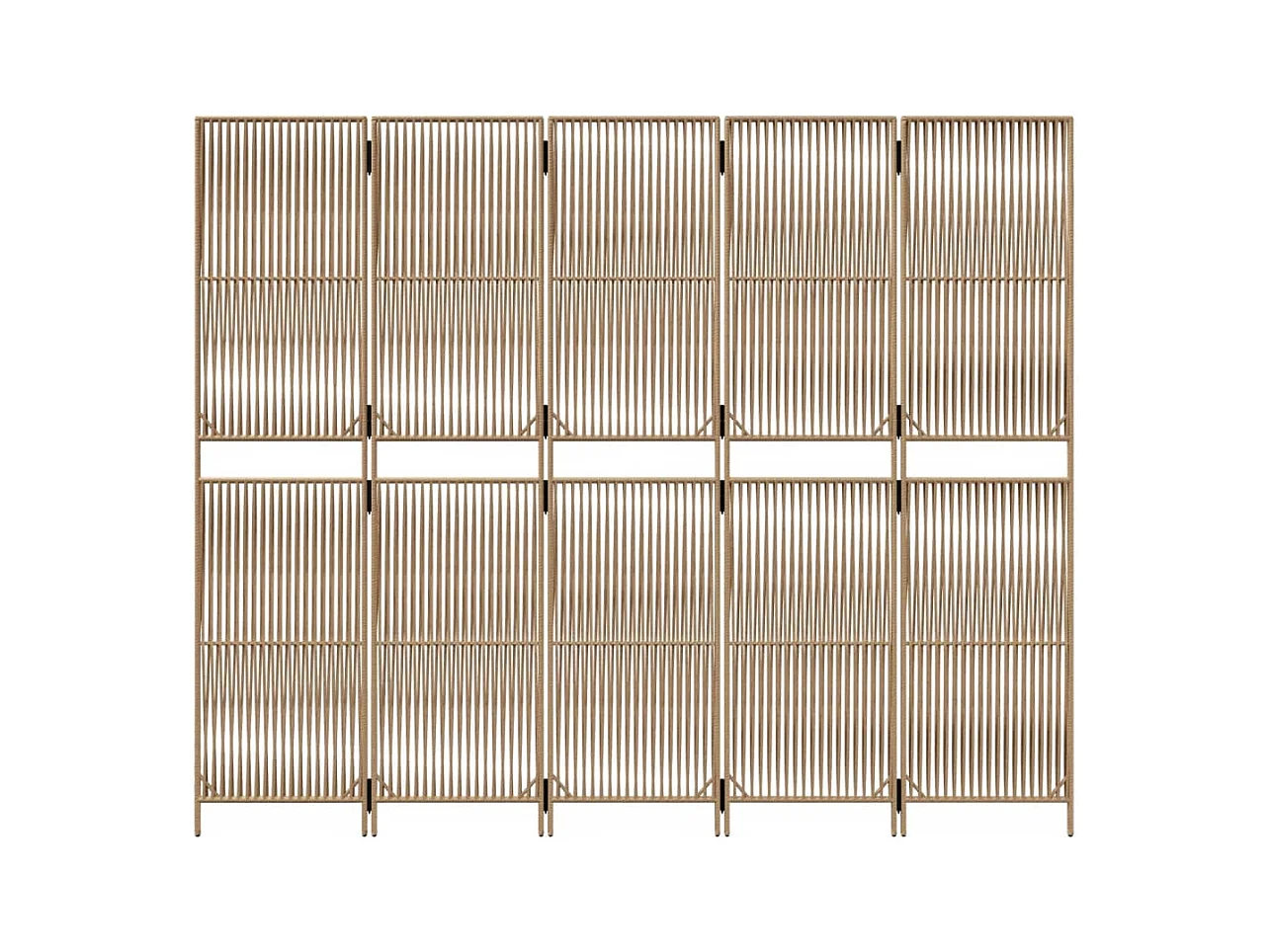 5-teilige Trennwand aus beigefarbenem Korbgeflecht