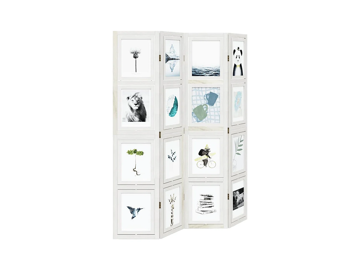 4-delige scheidingswand in wit, massief paulowniahout