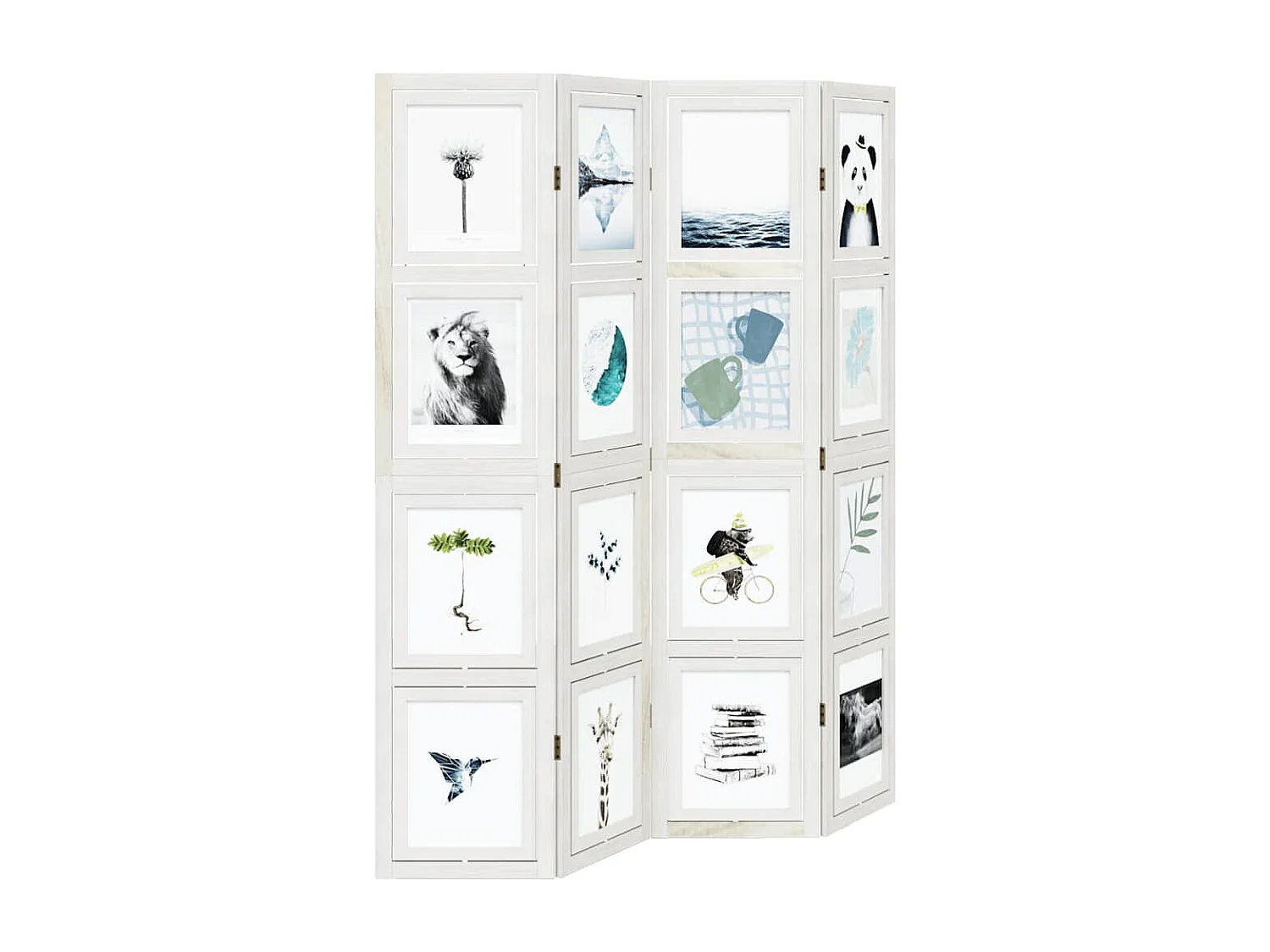 Parete divisoria a 4 pannelli in legno massello di paulonia bianco