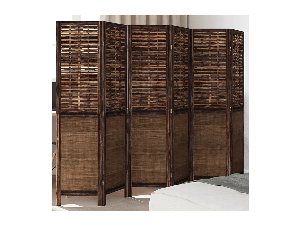 Tabique divisorio de 6 paneles en color marrón oscuro fabricado en paulownia maciza