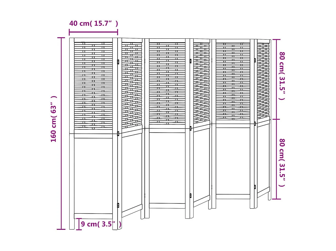 Parete divisoria marrone scuro a 6 pannelli realizzata in massello di paulonia