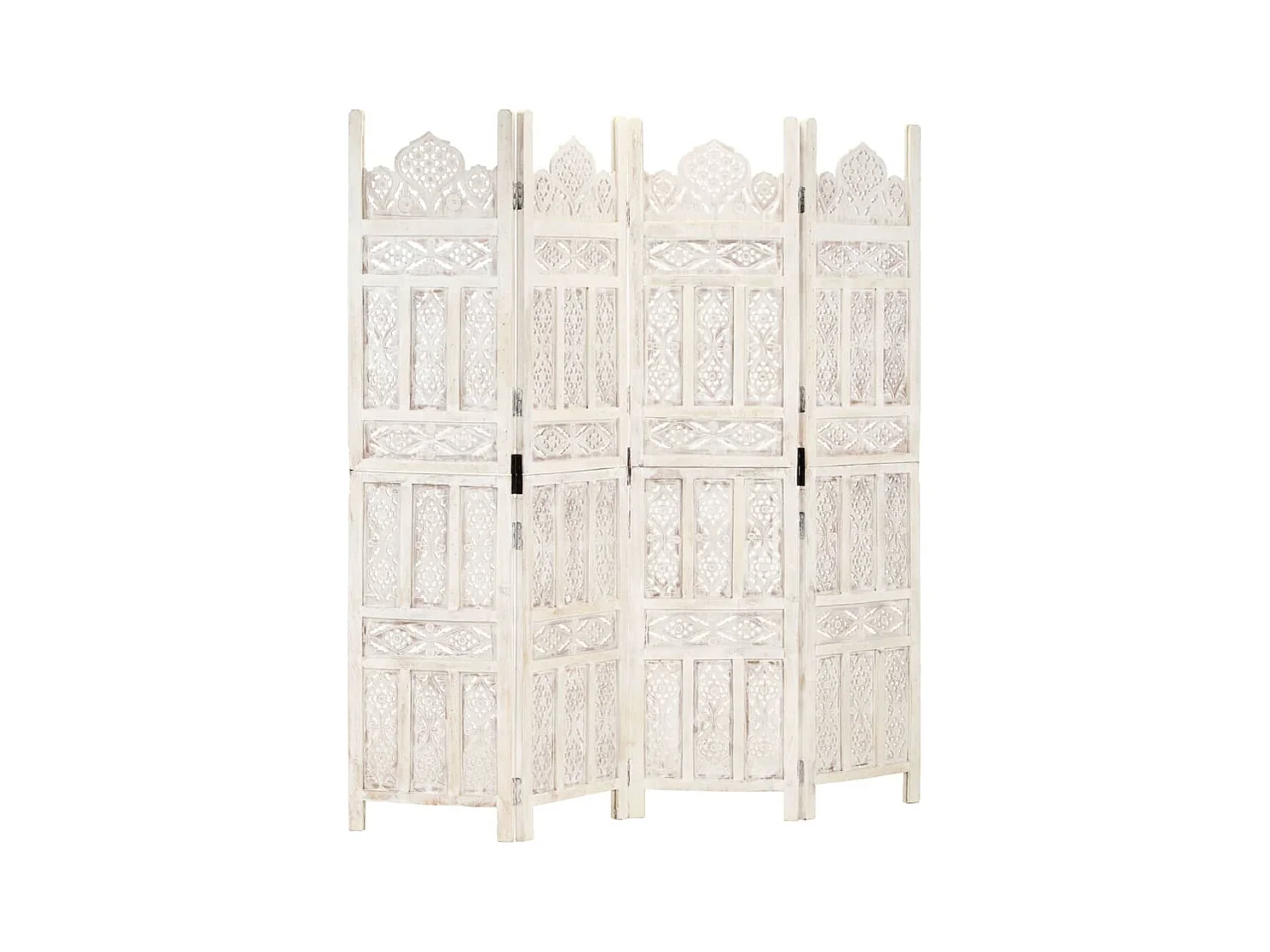 Cloison de séparation 4 panneaux Blanc 160x165 cm Bois manguier