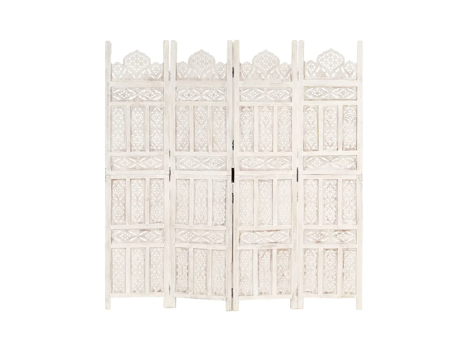 Cloison de séparation 4 panneaux Blanc 160x165 cm Bois manguier