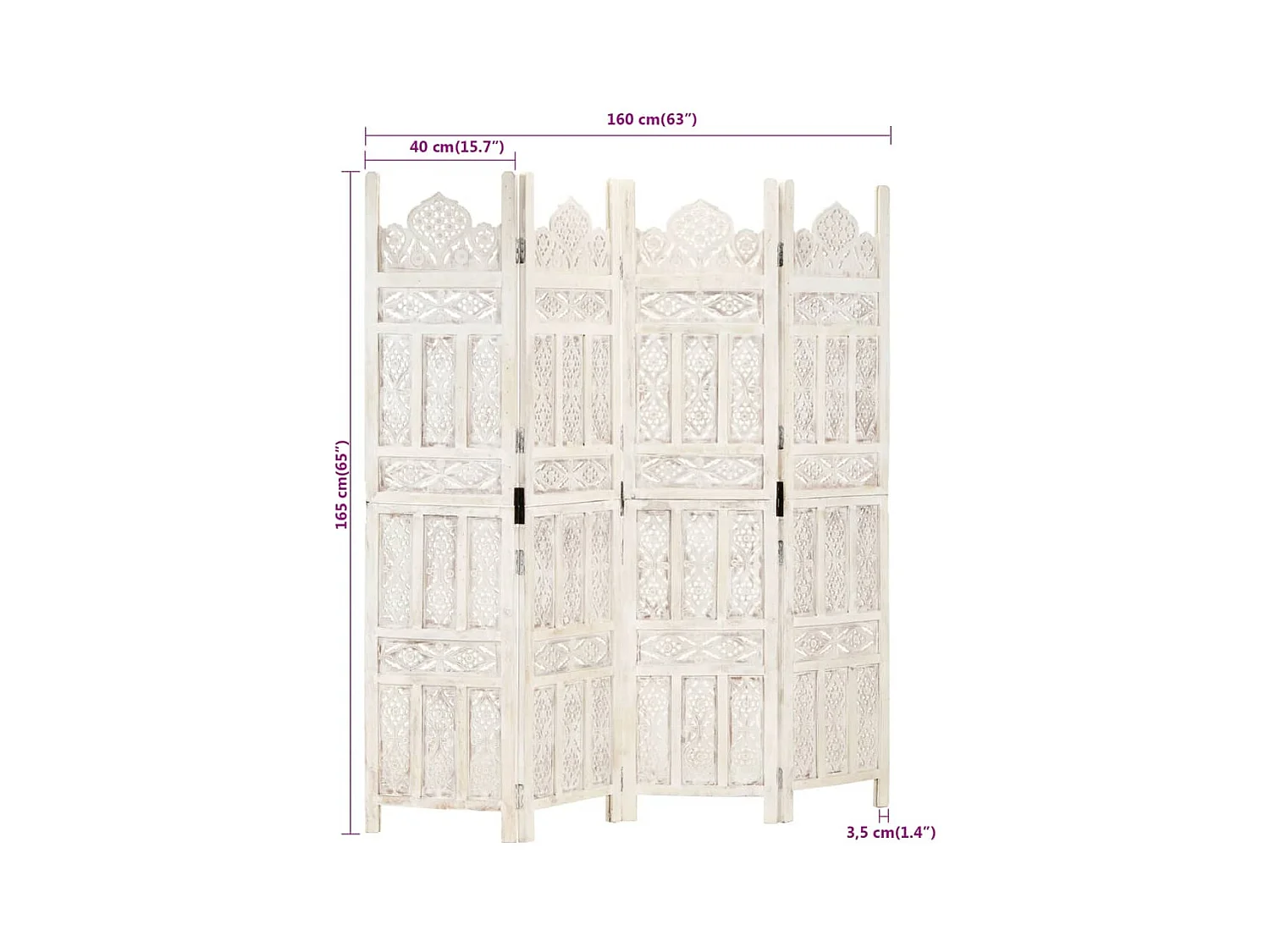 Cloison de séparation 4 panneaux Blanc 160x165 cm Bois manguier