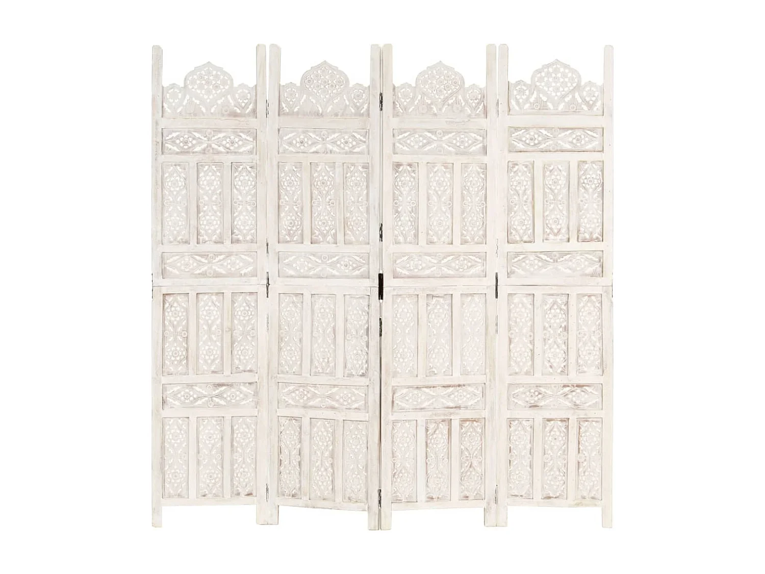 Parete divisoria a 4 pannelli Bianco 160x165 cm Legno di mango