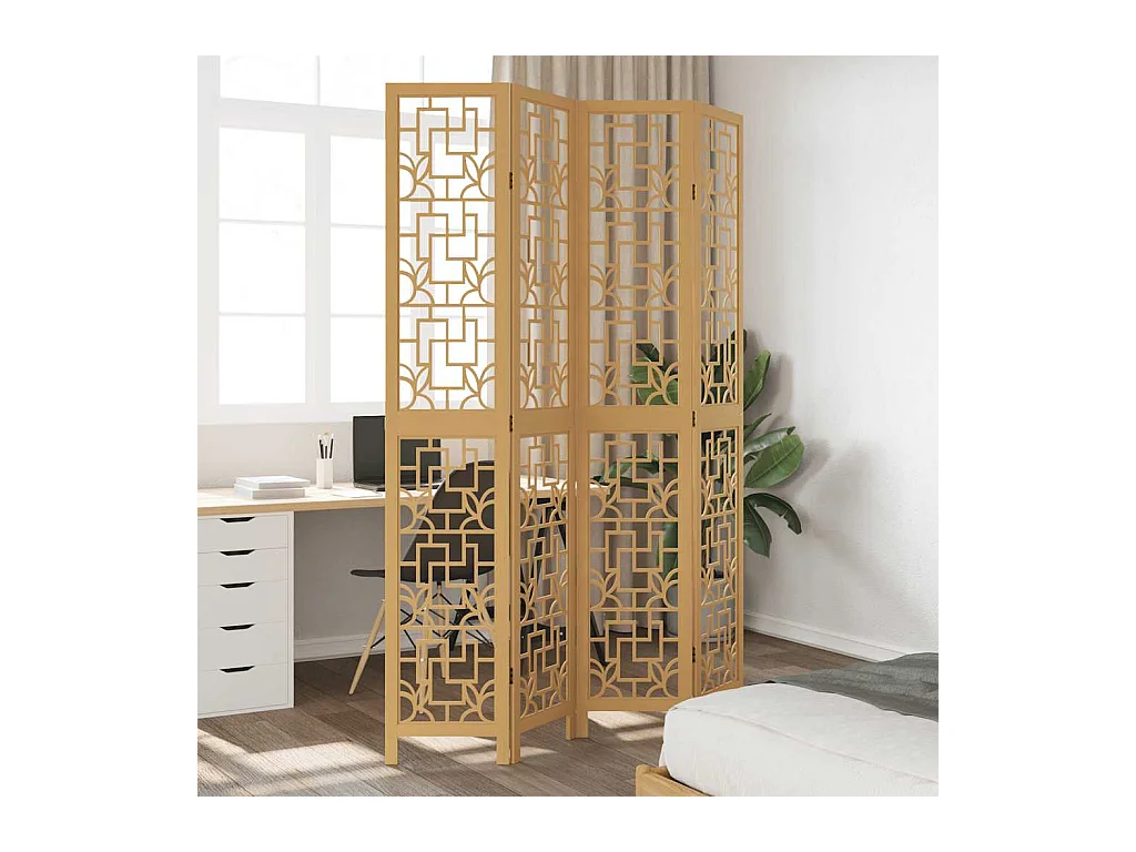 Tabique divisorio de 4 paneles en madera maciza de paulownia marrón