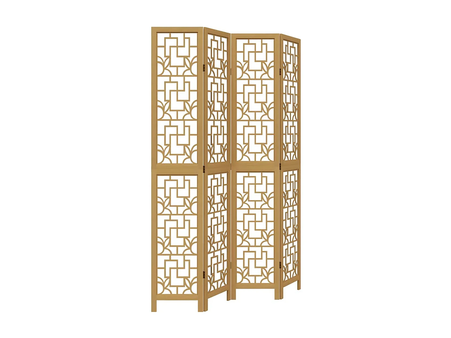 Parete divisoria a 4 pannelli in legno massello di paulonia marrone