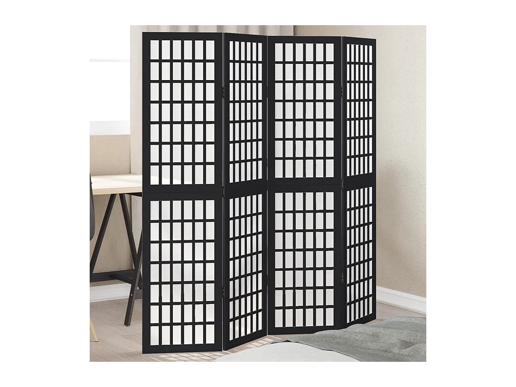 4-delige scheidingswand in zwart, massief paulowniahout
