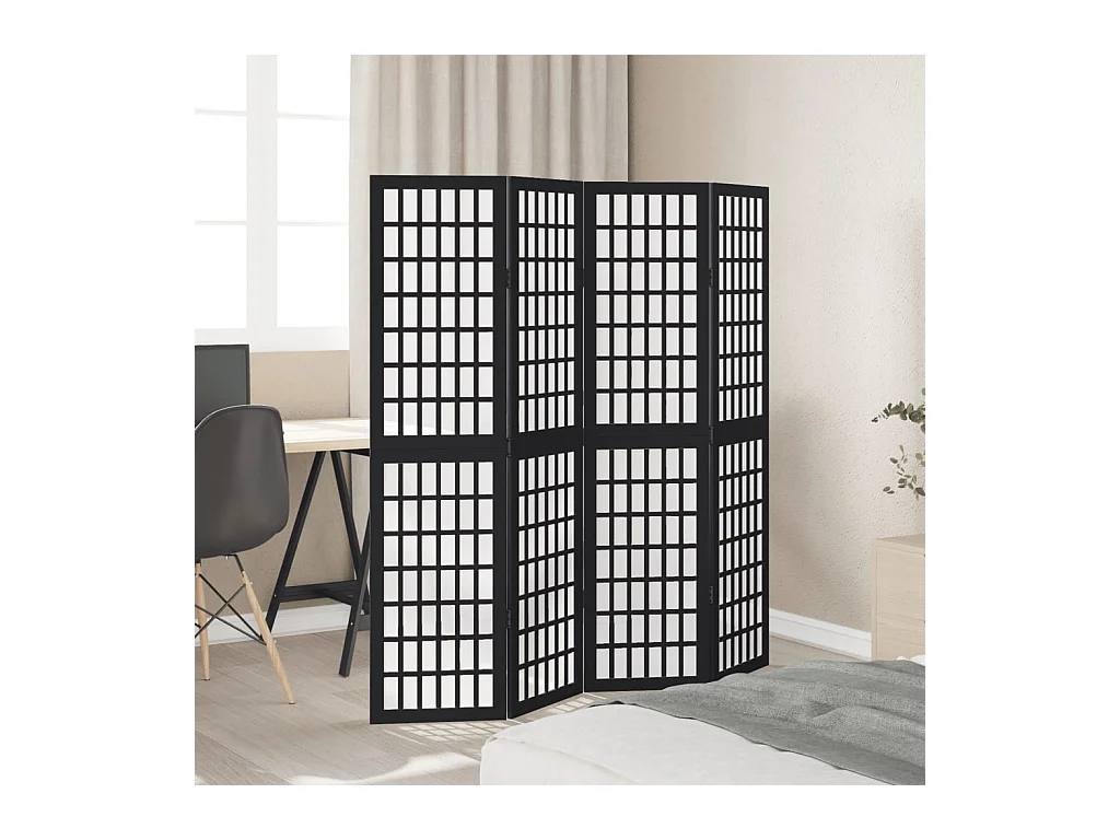 4-delige scheidingswand in zwart, massief paulowniahout