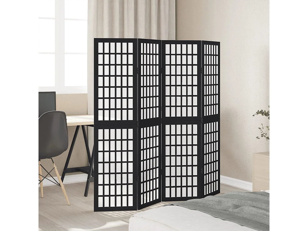 Parete divisoria a 4 pannelli in legno massello di paulonia nero