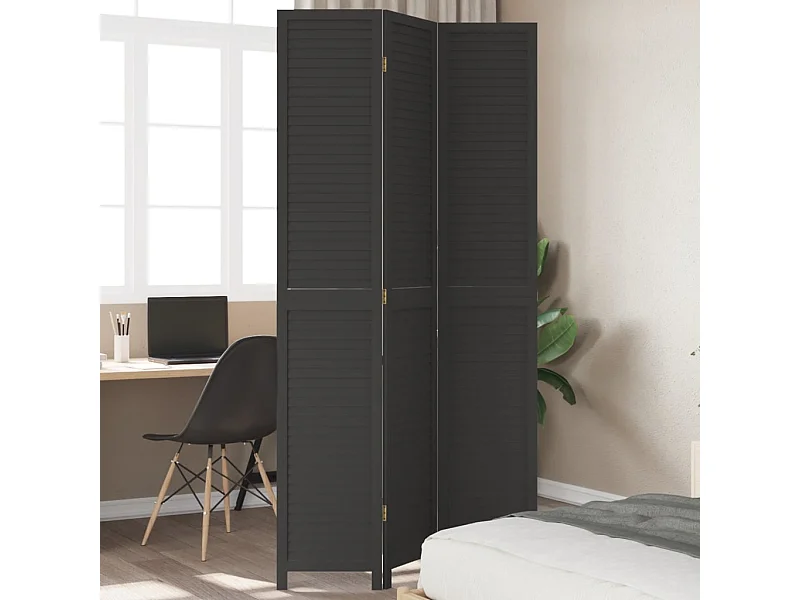 Cloison de séparation 3 panneaux noir bois de paulownia massif