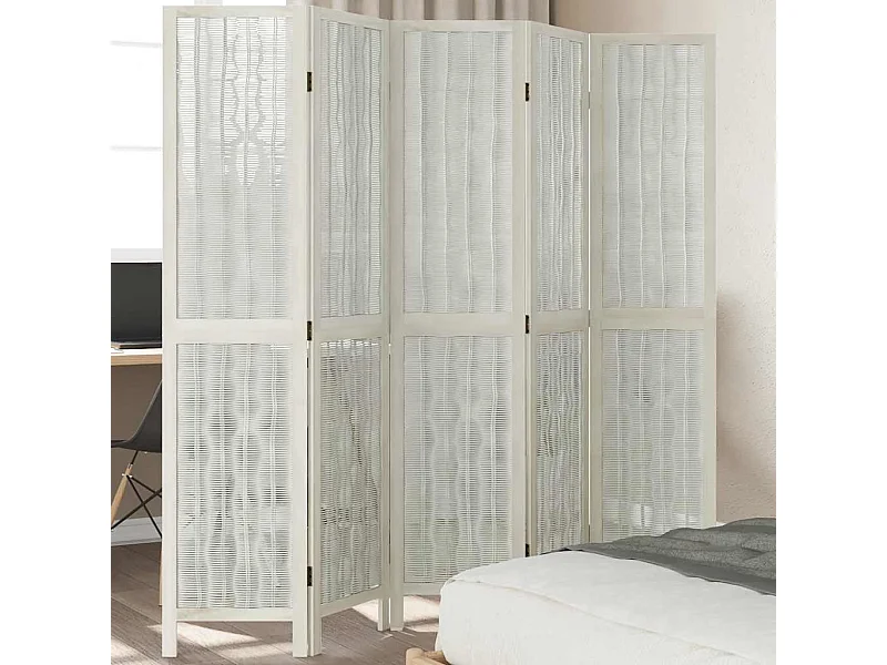 Tabique divisorio de 5 paneles en madera maciza de paulownia blanca