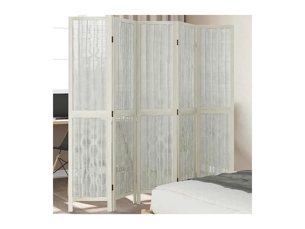 Tabique divisorio de 5 paneles en madera maciza de paulownia blanca
