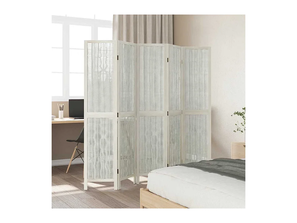 Tabique divisorio de 5 paneles en madera maciza de paulownia blanca
