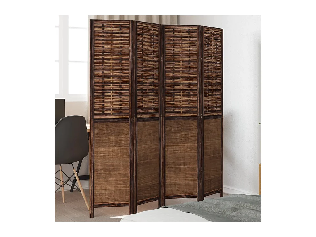 Tabique divisorio de 4 paneles de paulownia maciza en color marrón oscuro