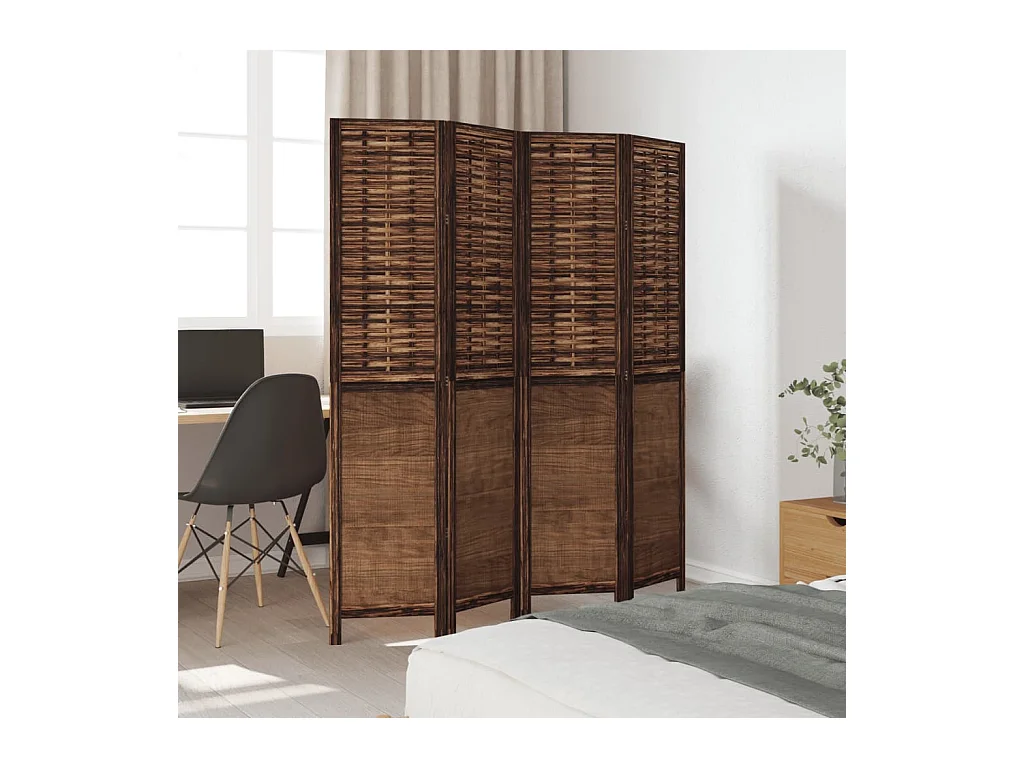 Tabique divisorio de 4 paneles de paulownia maciza en color marrón oscuro