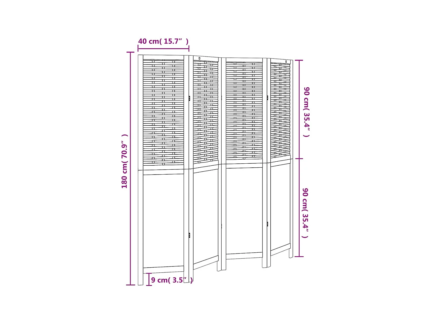 Tabique divisorio de 4 paneles de paulownia maciza en color marrón oscuro