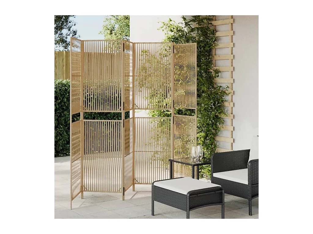 6-delige beige kunsthars rieten scheidingswand