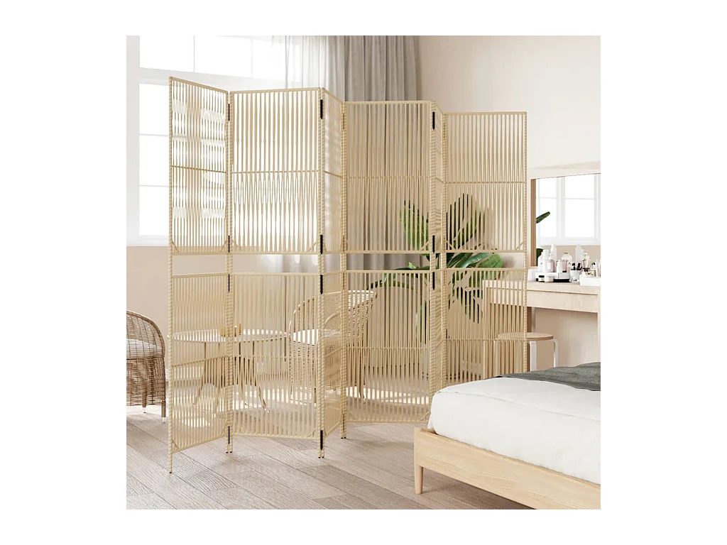 6-delige beige kunsthars rieten scheidingswand