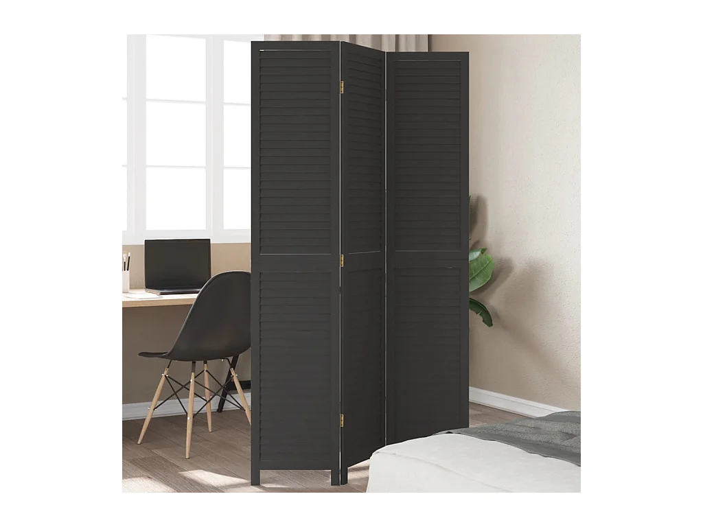 Cloison de séparation 3 panneaux noir bois de paulownia massif