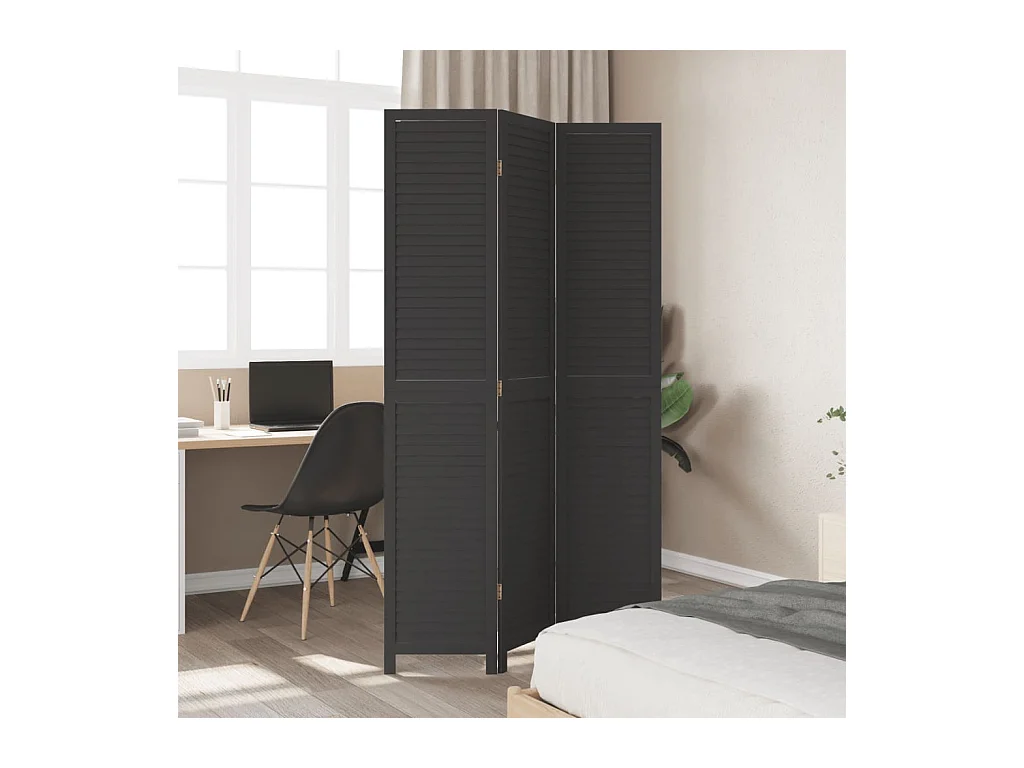 Cloison de séparation 3 panneaux noir bois de paulownia massif