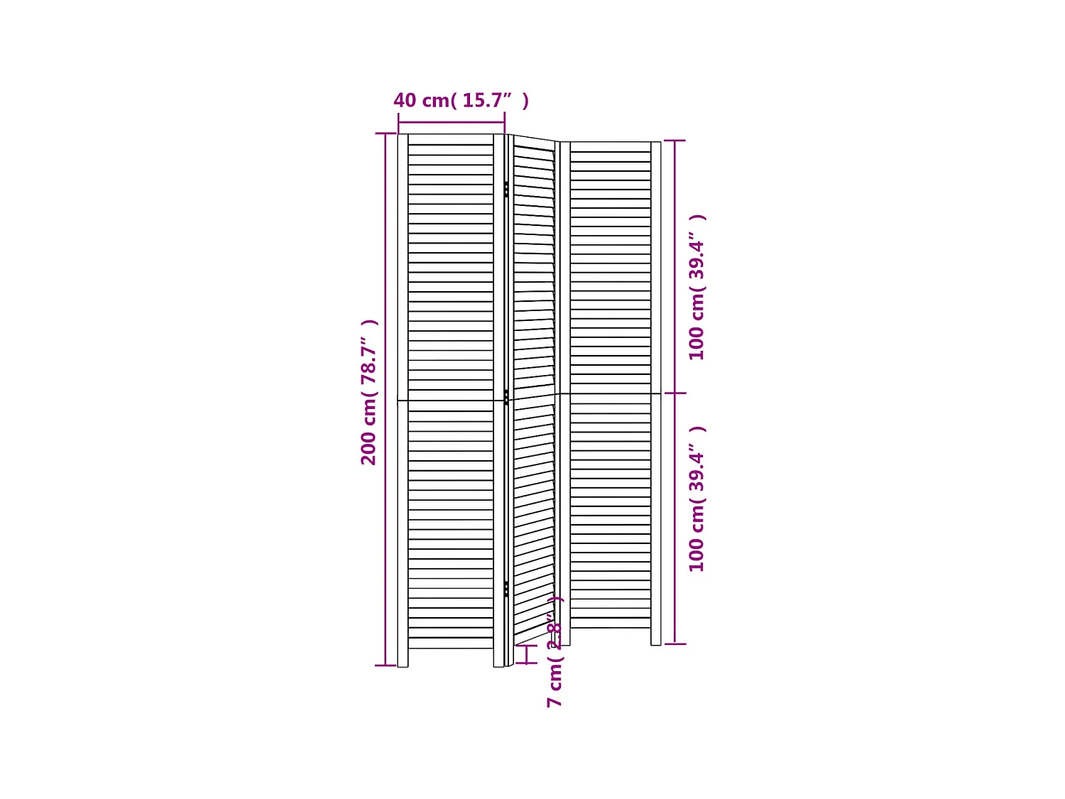 Cloison de séparation 3 panneaux noir bois de paulownia massif