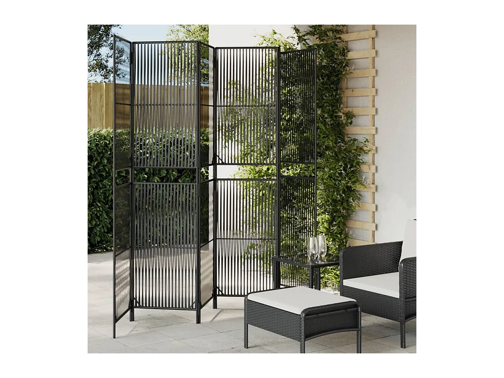 6-delige scheidingswand van zwart kunstharsriet