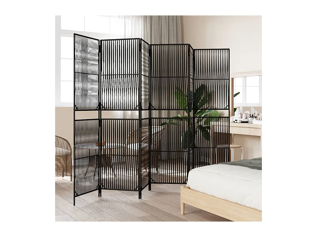 6-delige scheidingswand van zwart kunstharsriet
