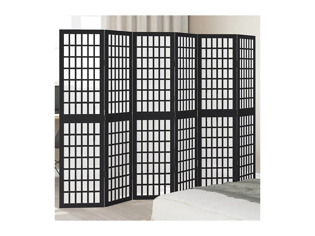 Cloison de séparation 6 panneaux noir bois de paulownia massif