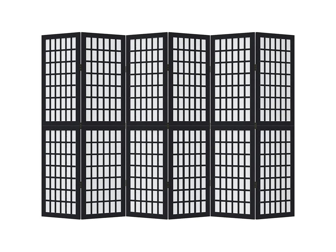 Cloison de séparation 6 panneaux noir bois de paulownia massif