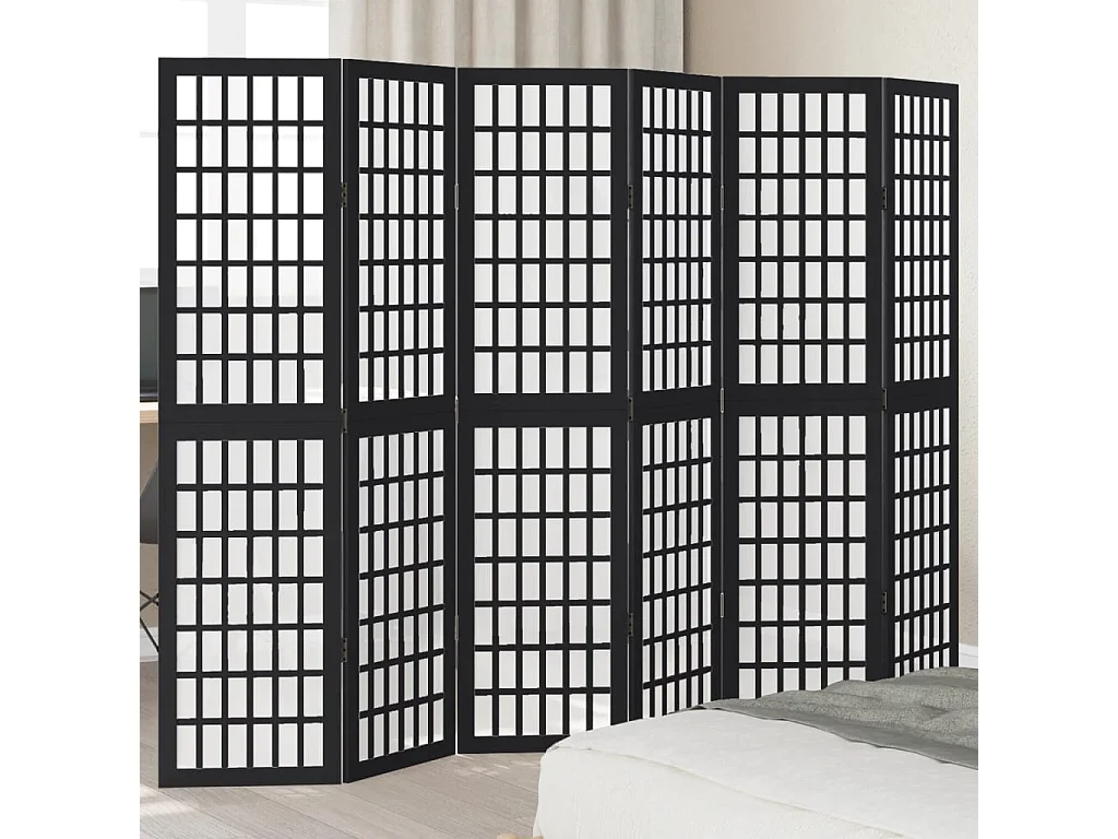 Cloison de séparation 6 panneaux noir bois de paulownia massif