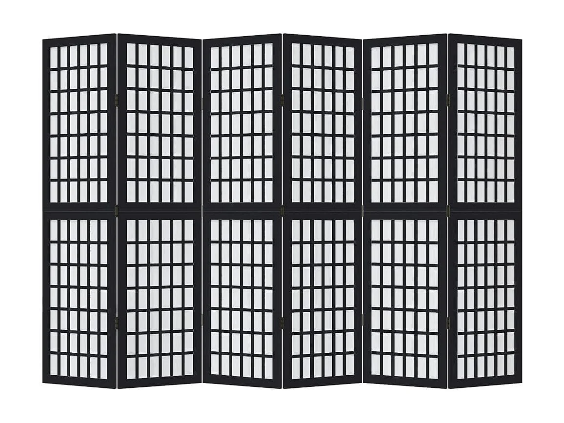 Cloison de séparation 6 panneaux noir bois de paulownia massif
