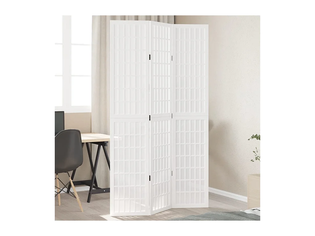 Cloison de séparation 3 panneaux blanc bois de paulownia massif